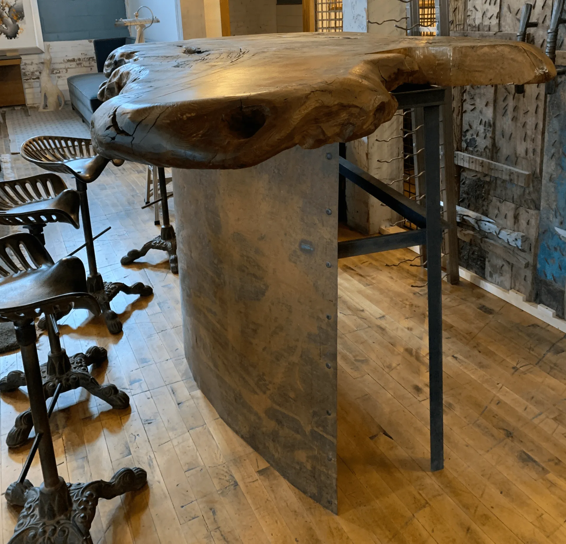 Bar, Nakashima Style Natural Thick Wood Slab, Rustic