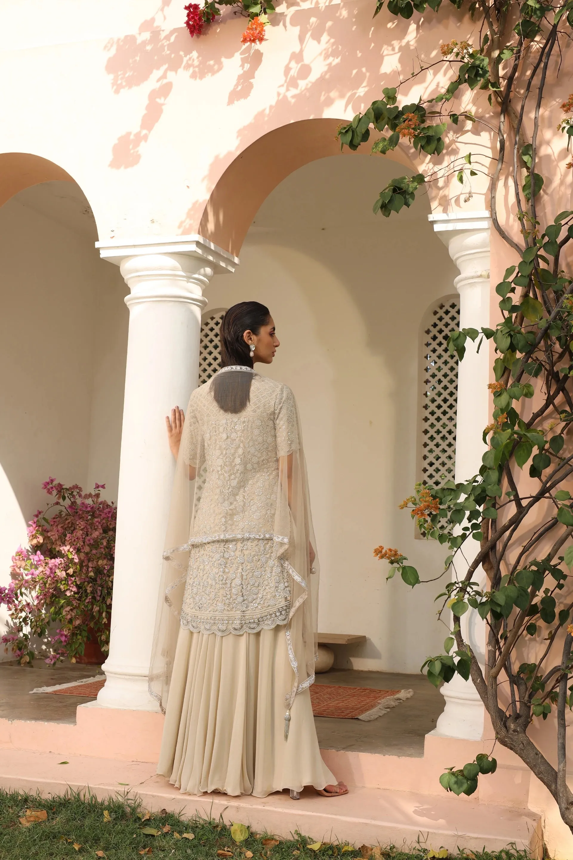 High-Low Top with Sharara & Dupatta