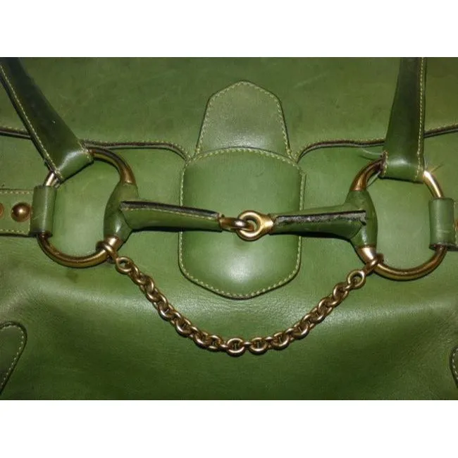 SOLD! Gucci Ivy Green Leather Horse-bit Chain Top Handle Bag