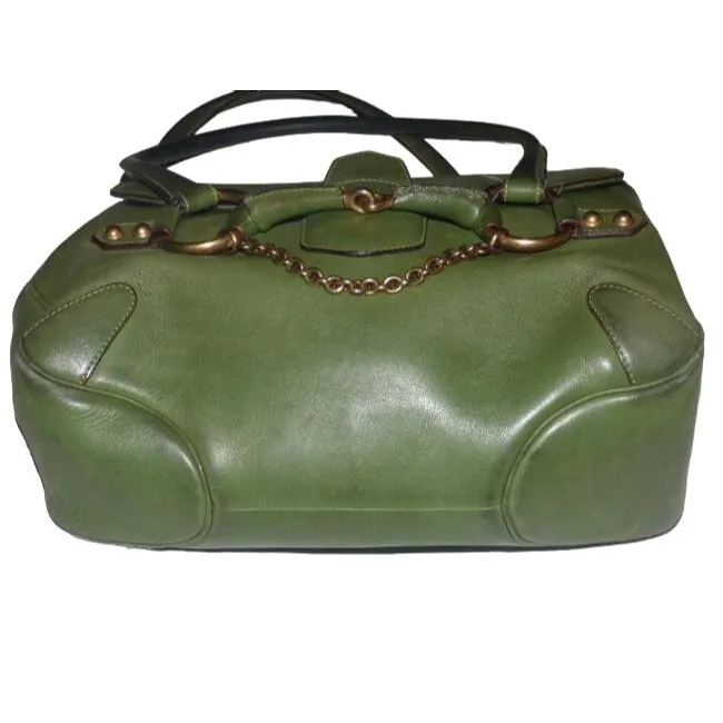 SOLD! Gucci Ivy Green Leather Horse-bit Chain Top Handle Bag
