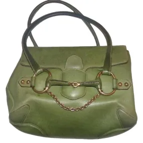 SOLD! Gucci Ivy Green Leather Horse-bit Chain Top Handle Bag