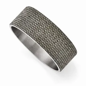 Stainless Steel Polished Black Enamel w/Crystals Wide Flat Bangle